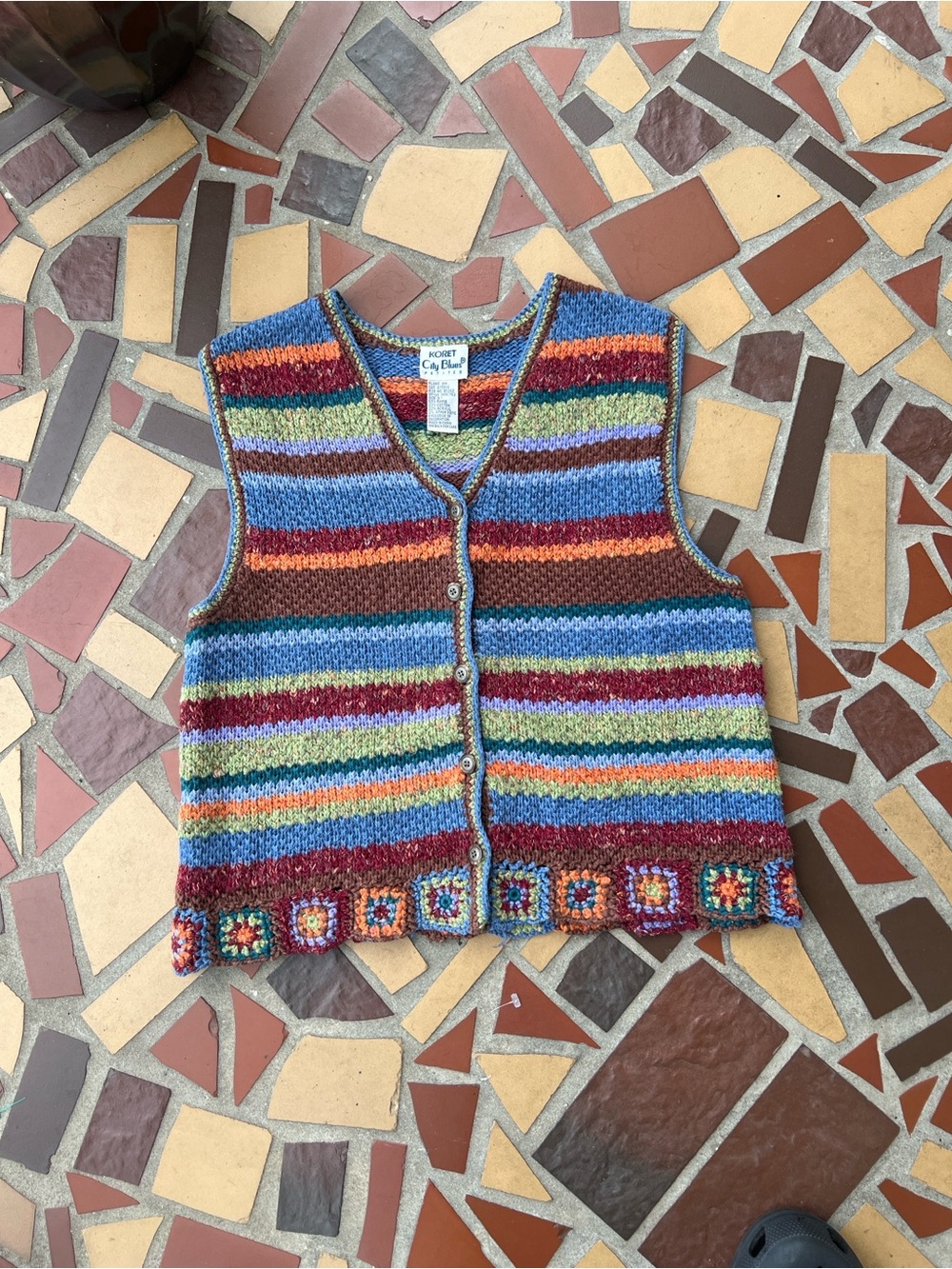 Koret Multi-Color Striped Button-Front Sweater Vest